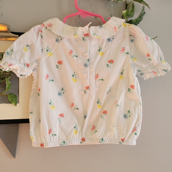 Jack & Janie Girl's Ditsy Floral Puff Sleeve Spring Poplin White Top 6 - Picture 5 of 11